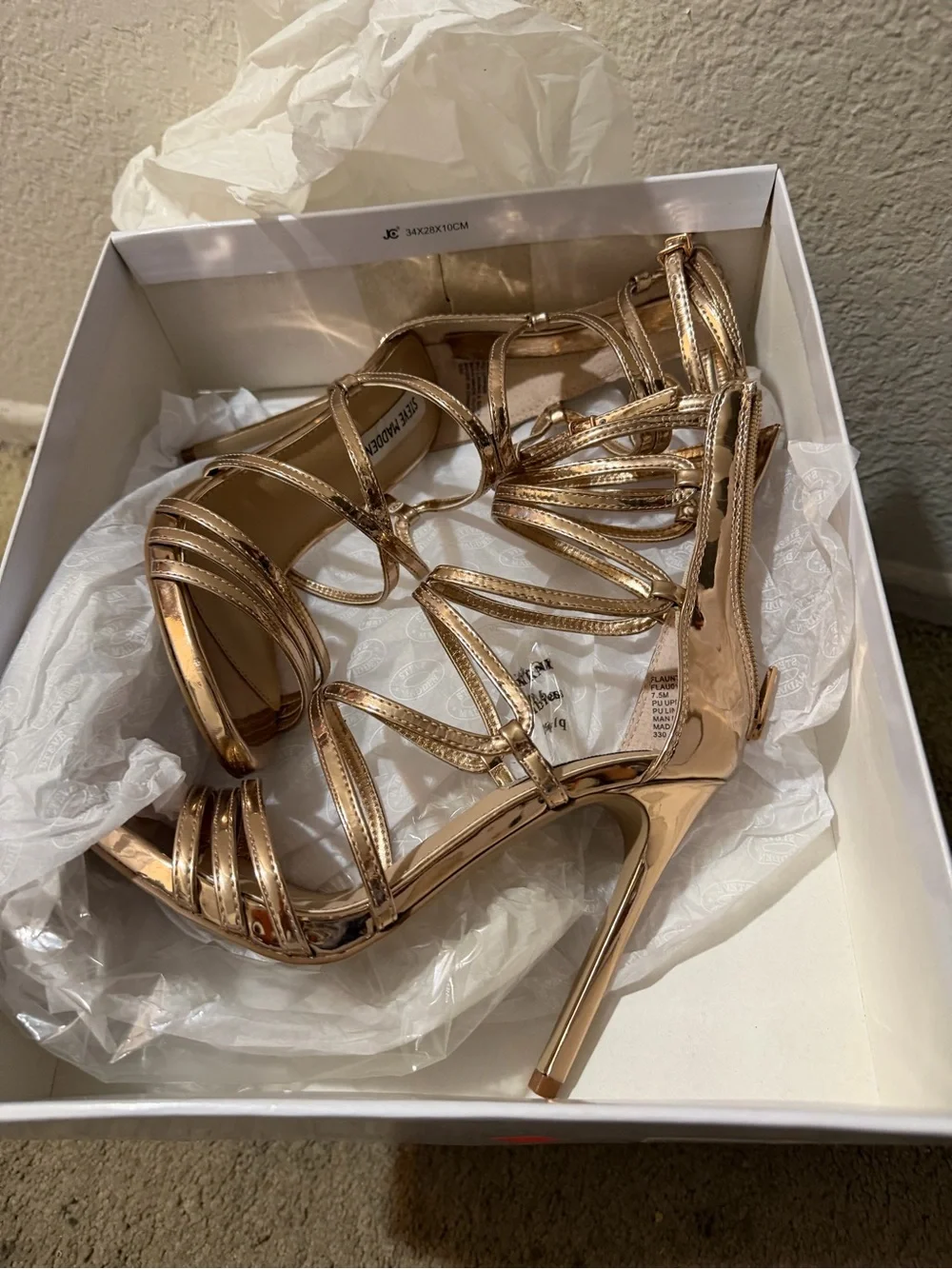 Steve Madden Metallic Rose Gold Strappy Cage Heels